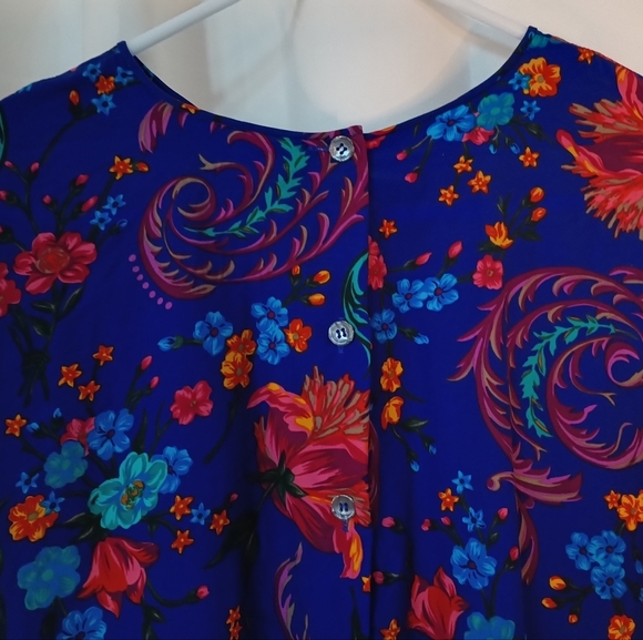 Liz Claiborne Vintage Silk Long Sleeve Blouse 14 XL Colorful Floral Jewel 90s - Picture 8 of 14